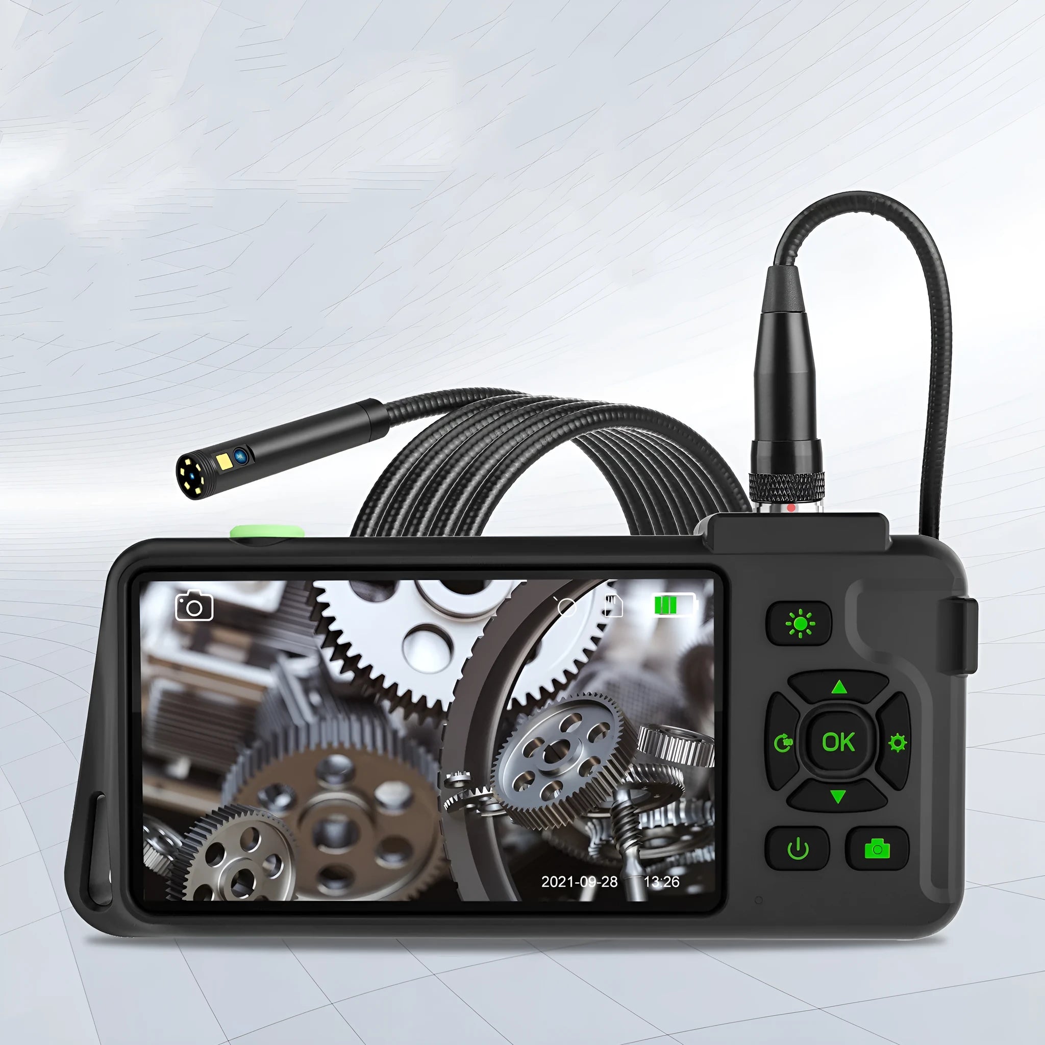 Handheld industrial endoscope with 4.5 inch screen and black semi-rigid inspection cable
