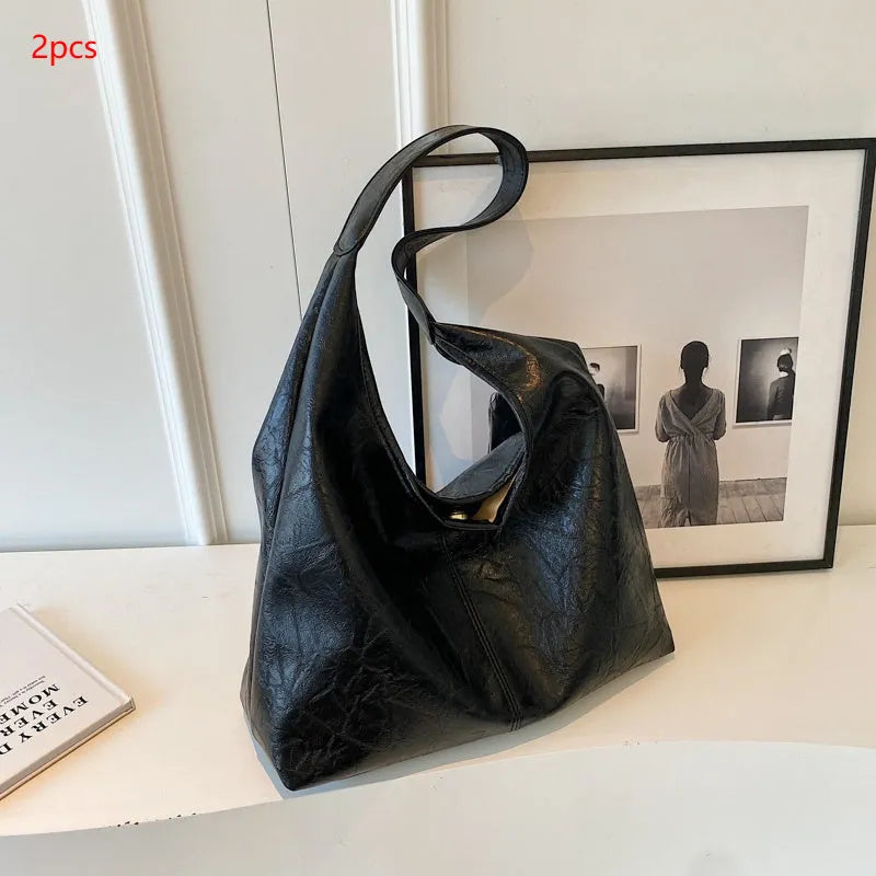 PU leather shoulder bag in street trend style with large capacity and multiple pockets