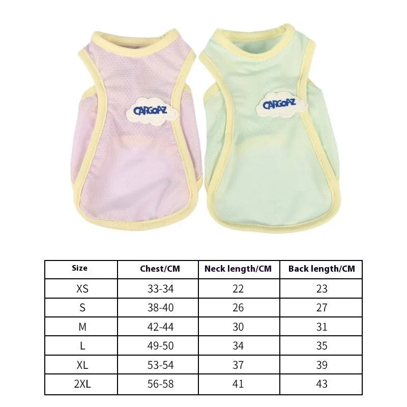 Polyester cat summer vest in grass green colour showing sports style design and lightweight construction