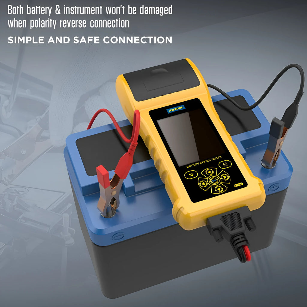 Autool BT760 vehicle battery tester with colour screen and clip connectors for 12V 24V systems