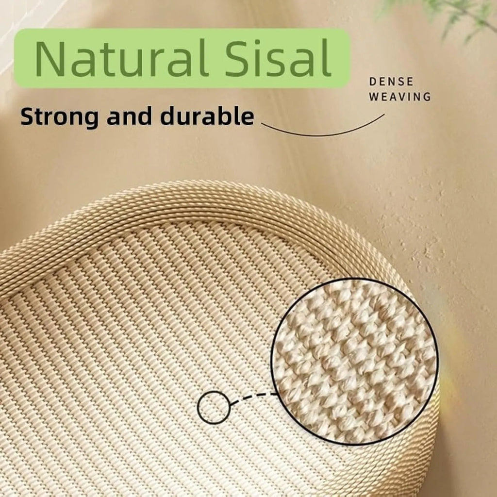 Large sisal cat scratching board with integrated lounge bed featuring adorable cat design