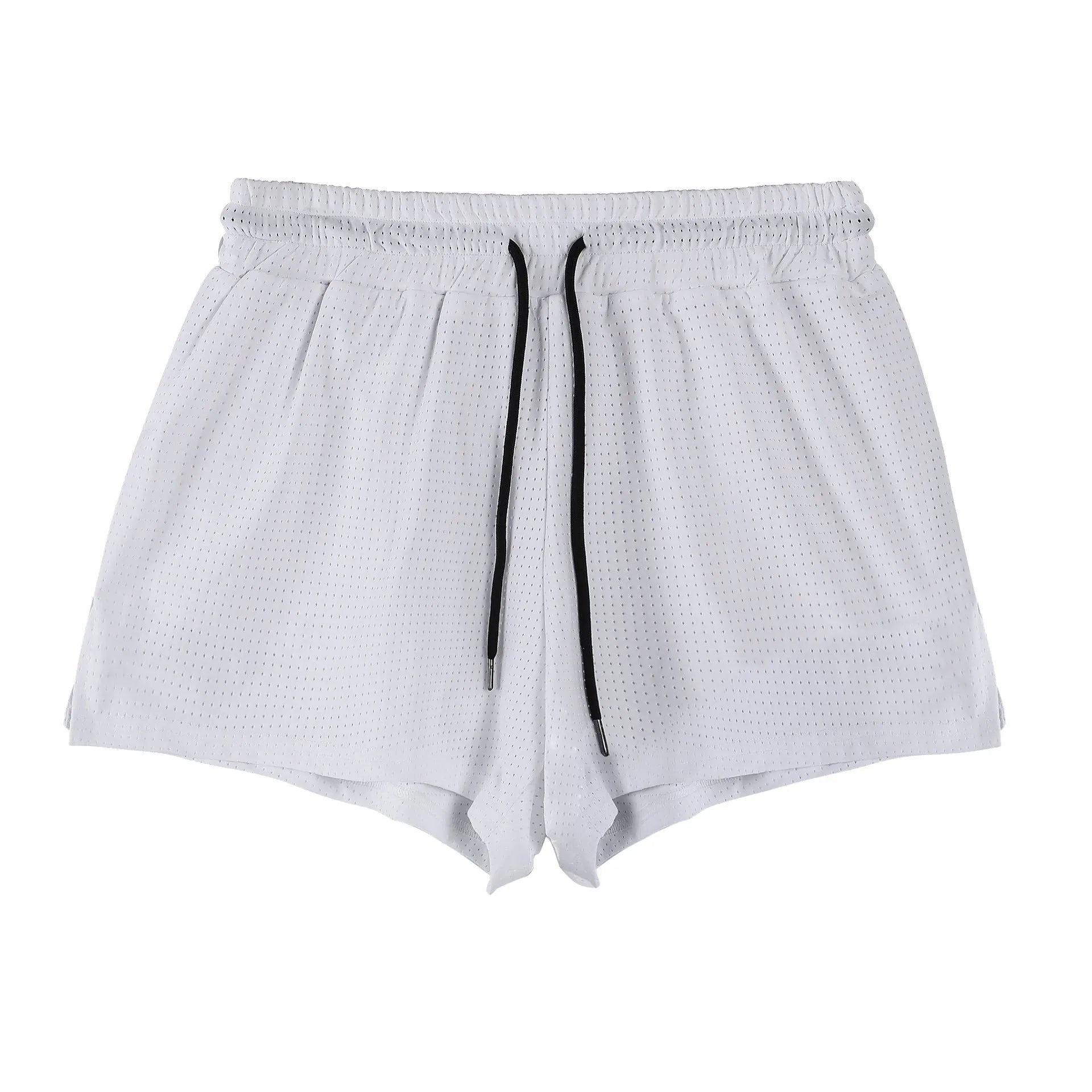 Men's black and white nylon quick-drying summer shorts on a size chart