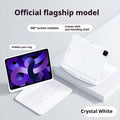 Transparent rotating keyboard protective case for Apple iPad Air 5 with integrated wireless keyboard and stand.