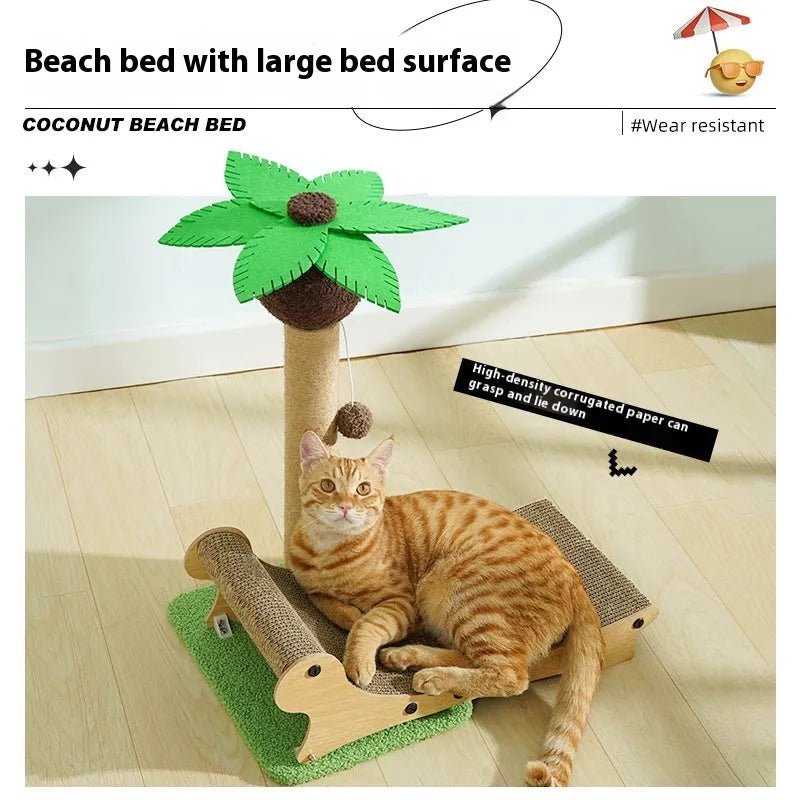 Wooden beach chair design cat climbing frame with hemp mat scratching surfaces and chamfered columns