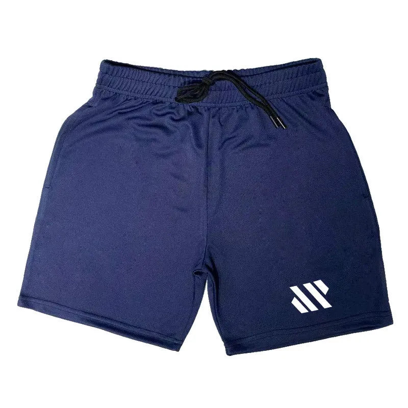 Loose-fit metal silk sports shorts in army green colour on a mannequin, shown for running and summer training.