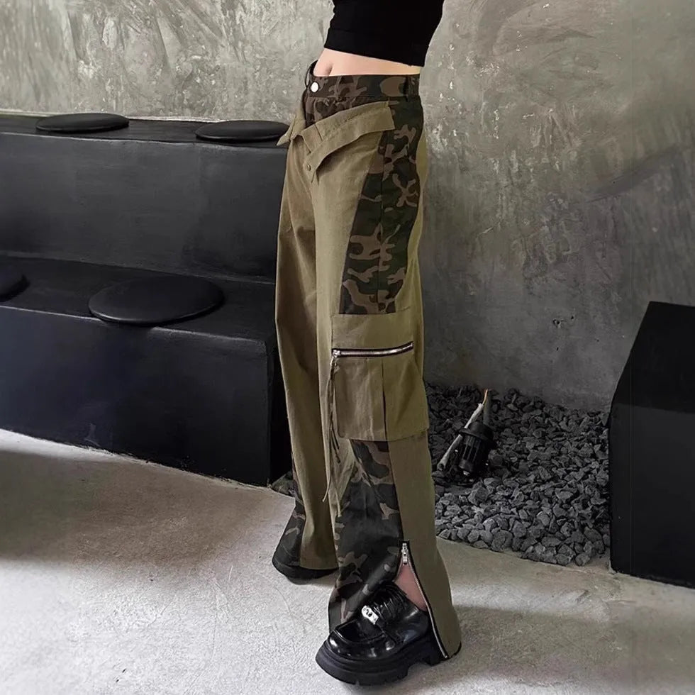 Retro high waist straight-leg jeans with leopard print tooling details on dark khaki denim