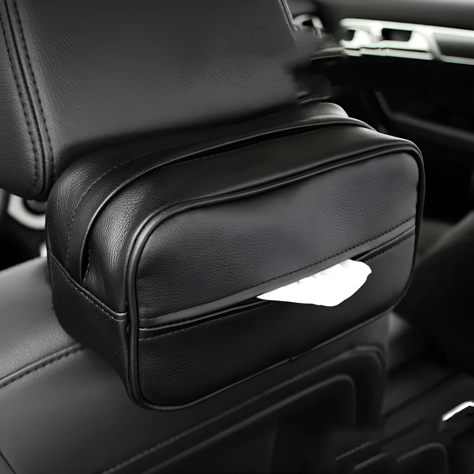 Black leather car storage hanging box organiser bag with dimensions 230x110x90mm