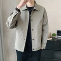 Korean style men's single layer polyester jacket for spring and autumn in grey tones.
