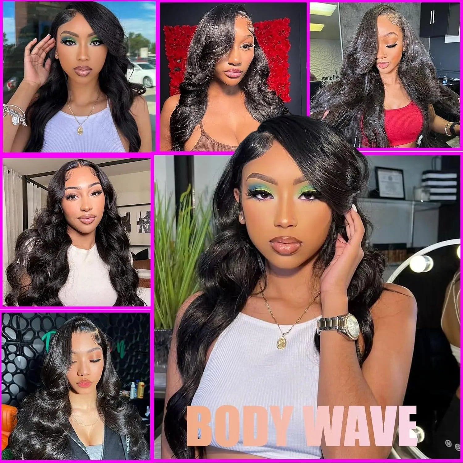 Black medium-length curly synthetic wig with full-head coverage and defined wave pattern