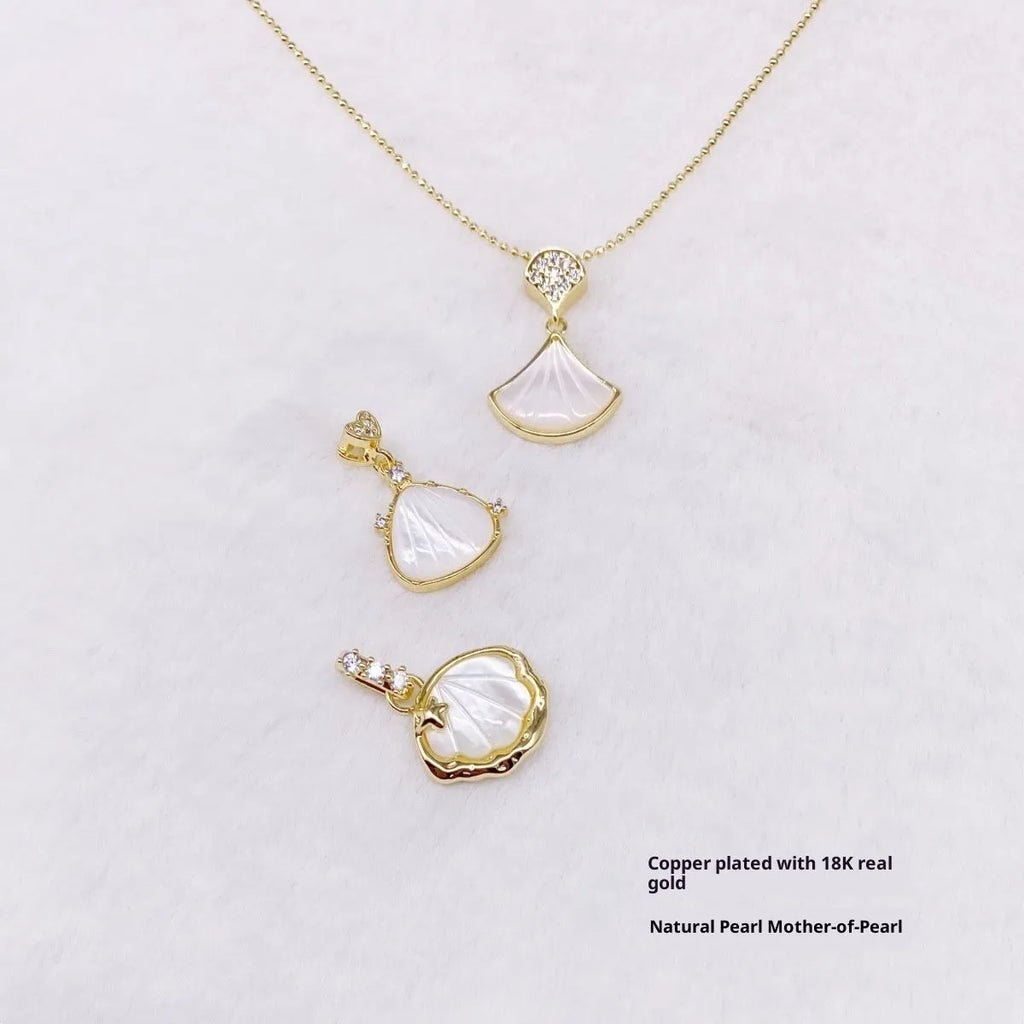 Copper plated 18K gold pearl shell DIY charm pendant in diamond skirt shape for jewellery making