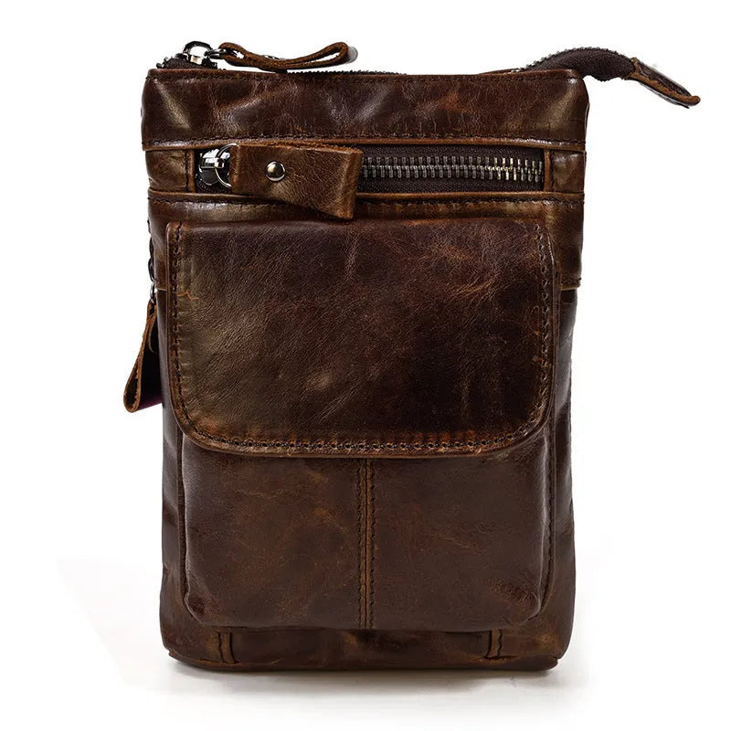 Men's crazy horse leather belt bag first layer cowhide solid colour 18x12x4.5cm crossbody bag urban simplicity style