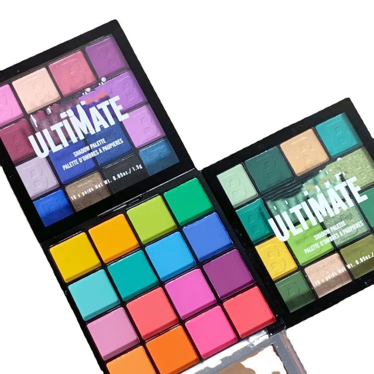 Matte pearlescent eye shadow plate with 16 colours in a compact tray, suitable for dry skin, includes Flower Fairy theme