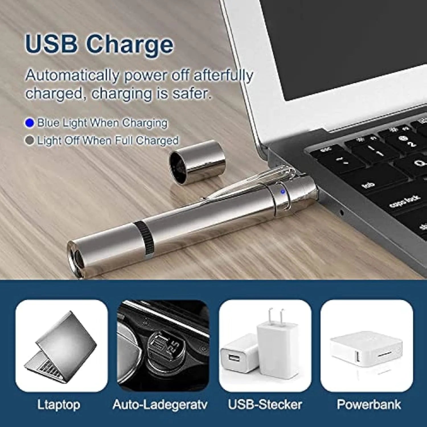 Silver aluminum cat laser toy pointer with gear controls and metal clip