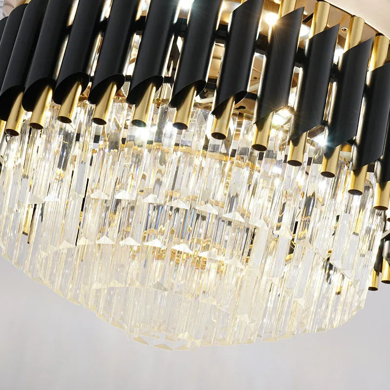 Crystal chandelier ceiling fan light with LED lighting and remote control in 42 or 48 inch sizes