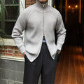 Men's stand-up collar cardigan retro slim fit cotton blend in grey, side view