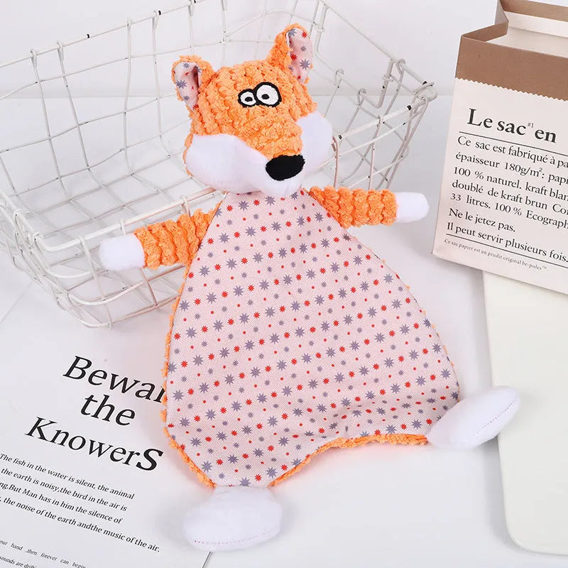 Brown velvet pet stuffed toy with fox elephant design featuring sound paper crinkle elements