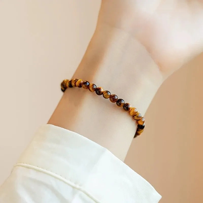 New Chinese style geometric tigereye stone bracelet showing 4mm, 6mm and 8mm bead size options.