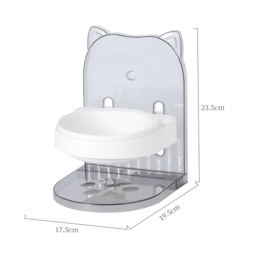 Grey cat bowl with anti-spill cage and cat ear neck protection for pets