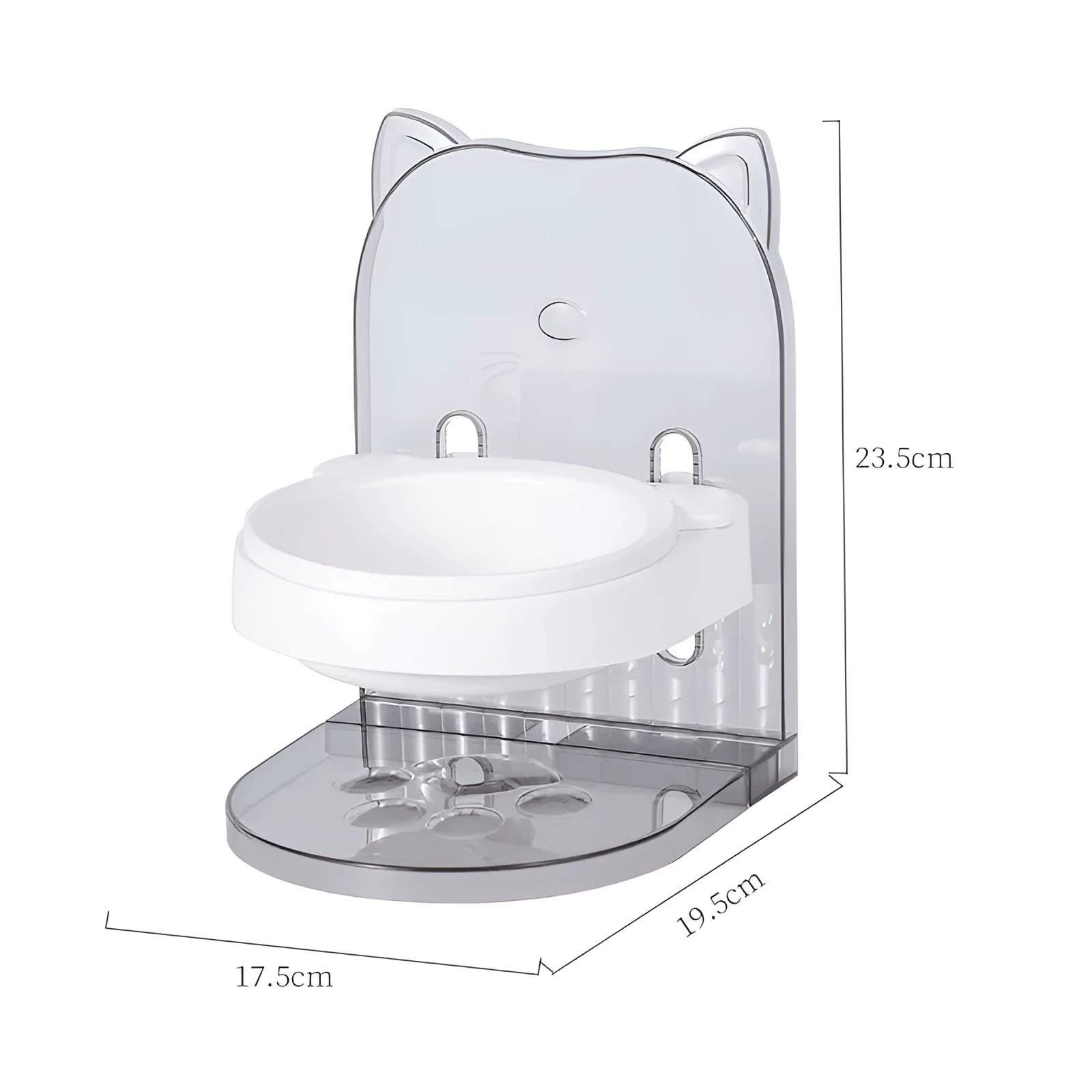 Grey cat bowl with anti-spill cage and cat ear neck protection for pets