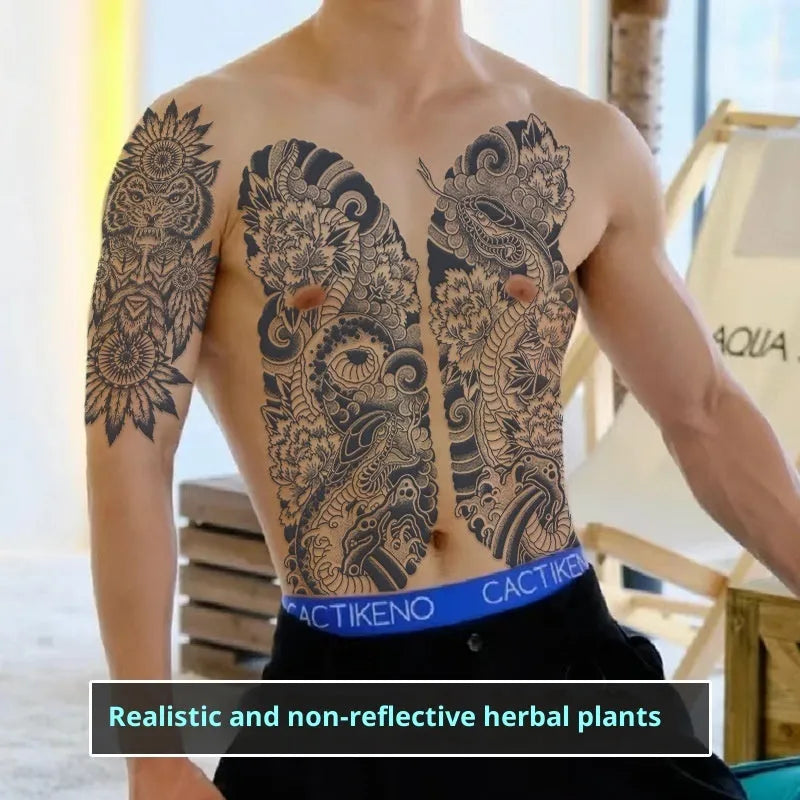 Half a tattoo sticker men's trendy pattern advanced simulation water transfer Chinese style 19x32CM