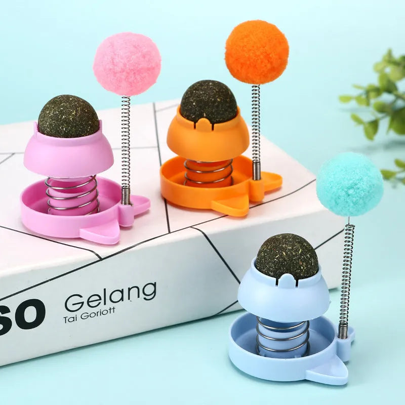 55mm mint-flavoured cat toy ball with self-hi feature and teasing stick for teeth cleaning