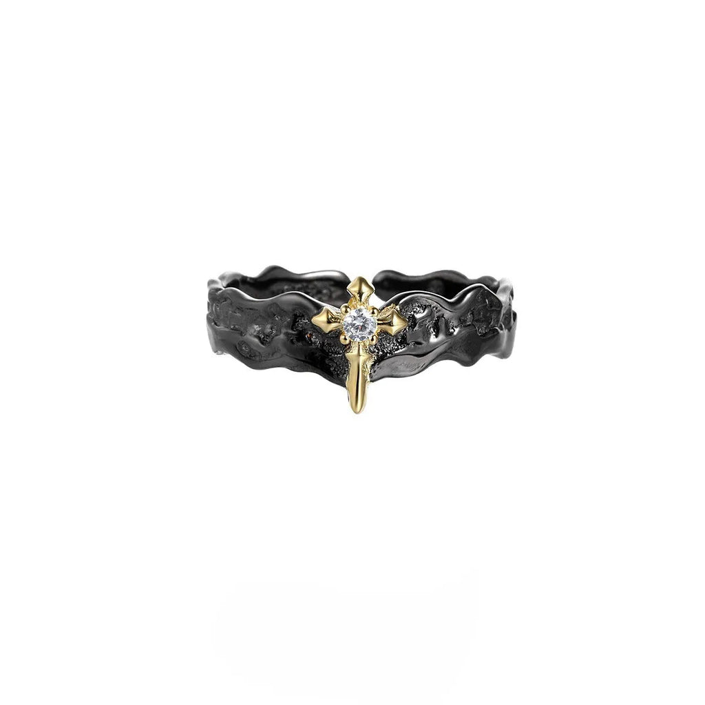 Princess Knight silver couple ring with adjustable opening in white gold or black gold colour