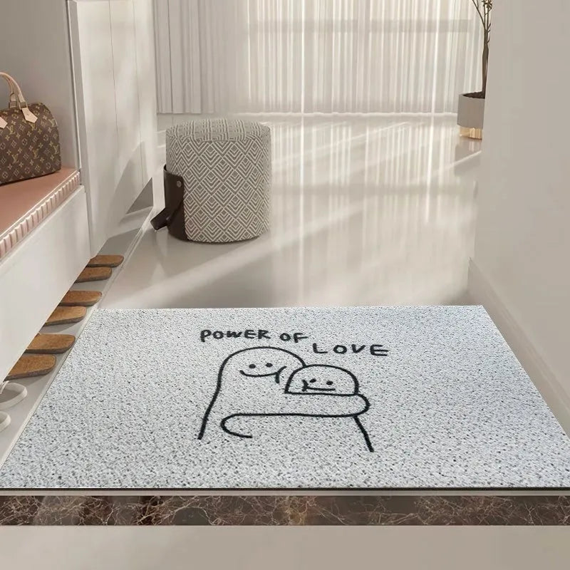 Cartoon Mr. Big Nose PVC doormat with geometric pattern in square shape