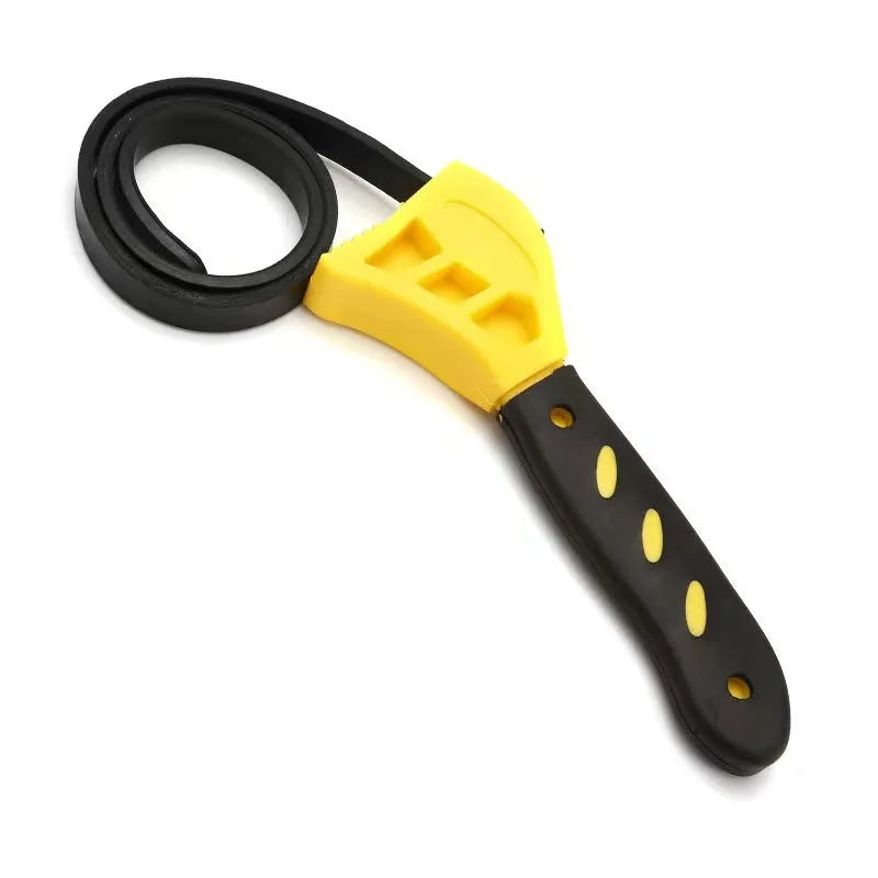 6-inch and 8-inch adjustable rubber strap wrench with plastic handle on a white background.