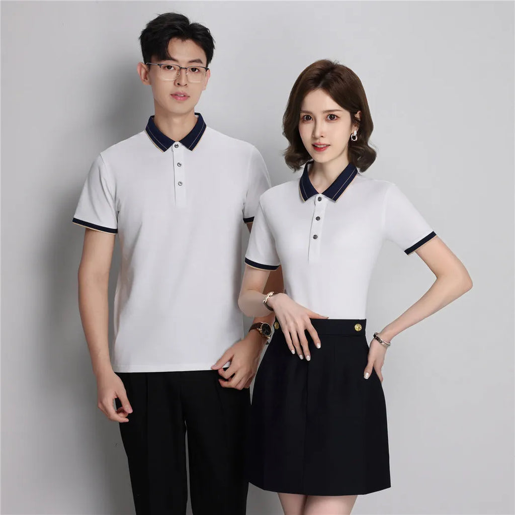 Ice Ion mercerised pearl cotton colour matching collar polo shirt in white, men and women regular fit short sleeve