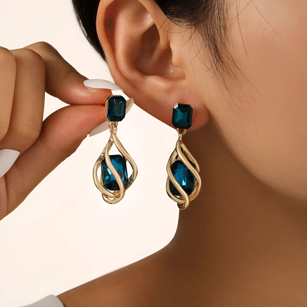Retro creative emerald women's stud earrings in alloy with KC gold finish, irregular shape, five colour options