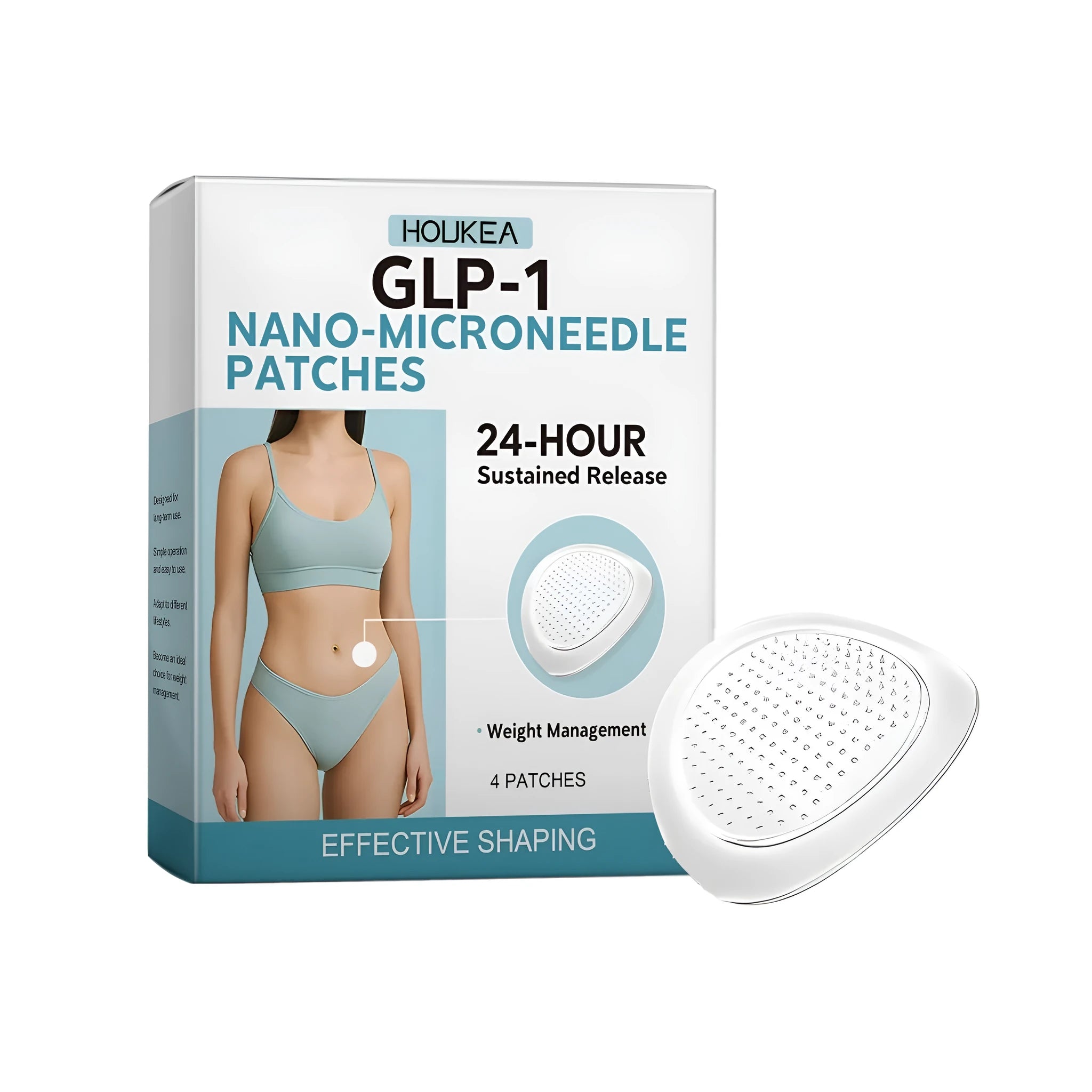 Four nano-microneedle skincare patches on a white background