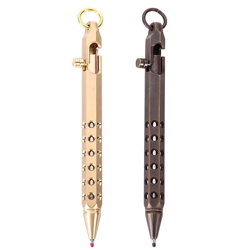 Brass hexagonal roller pen with retro six-angle design and 0.5mm tip