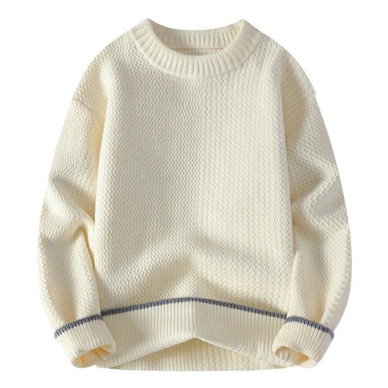 Men's loose fit round neck pullover sweater in polyester blend fabric for autumn winter casual wear