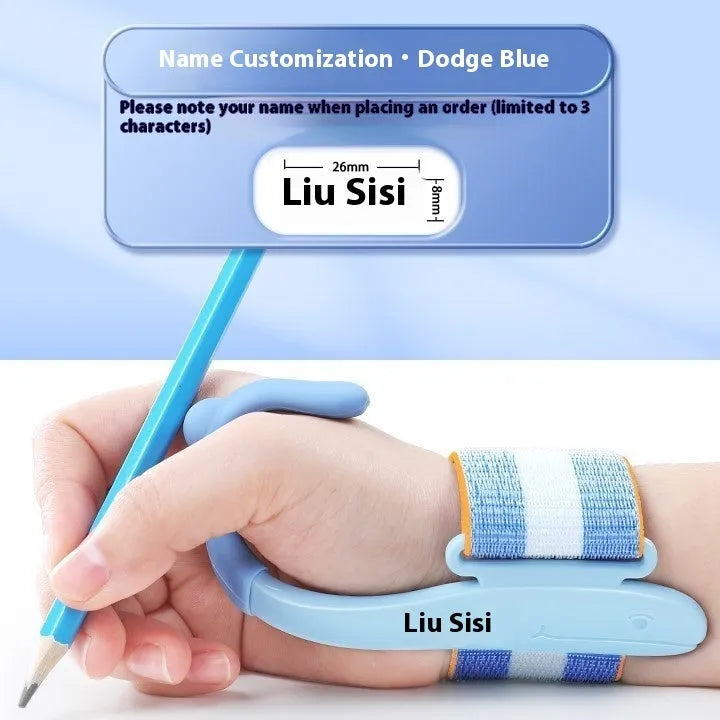 Blue Anti-hook Holder Pen Control Corrector wrist brace for pen grip correction.
