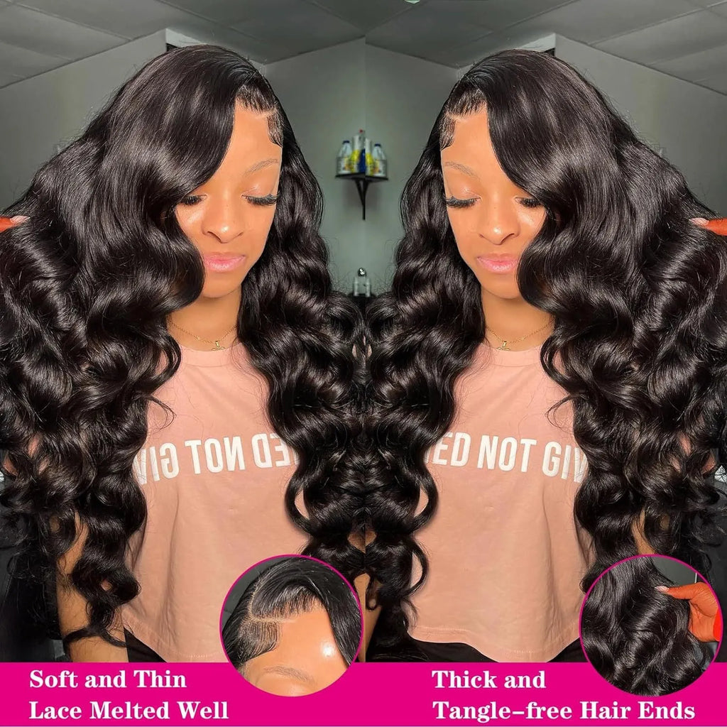 Black medium-length curly synthetic wig with full-head coverage and defined wave pattern