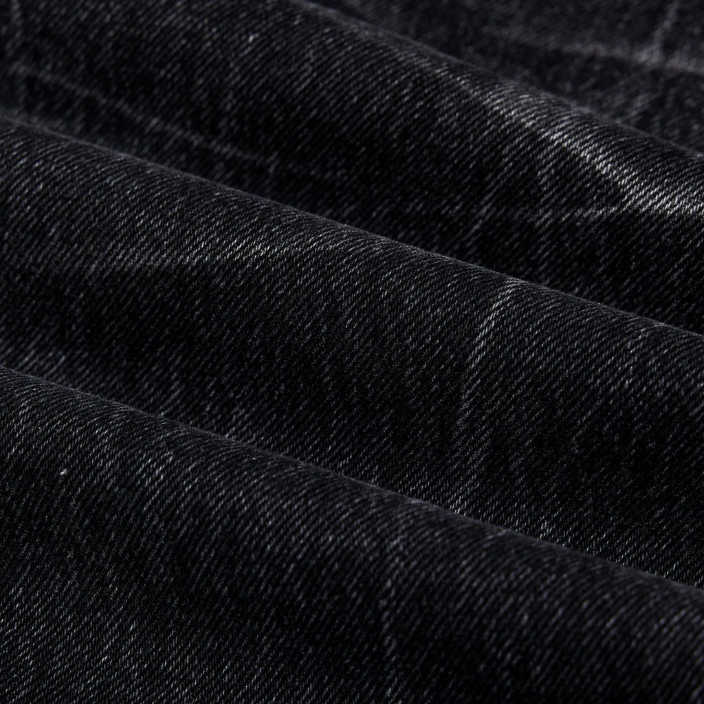 American washed old lightning crack straight-leg jeans in black cotton for men