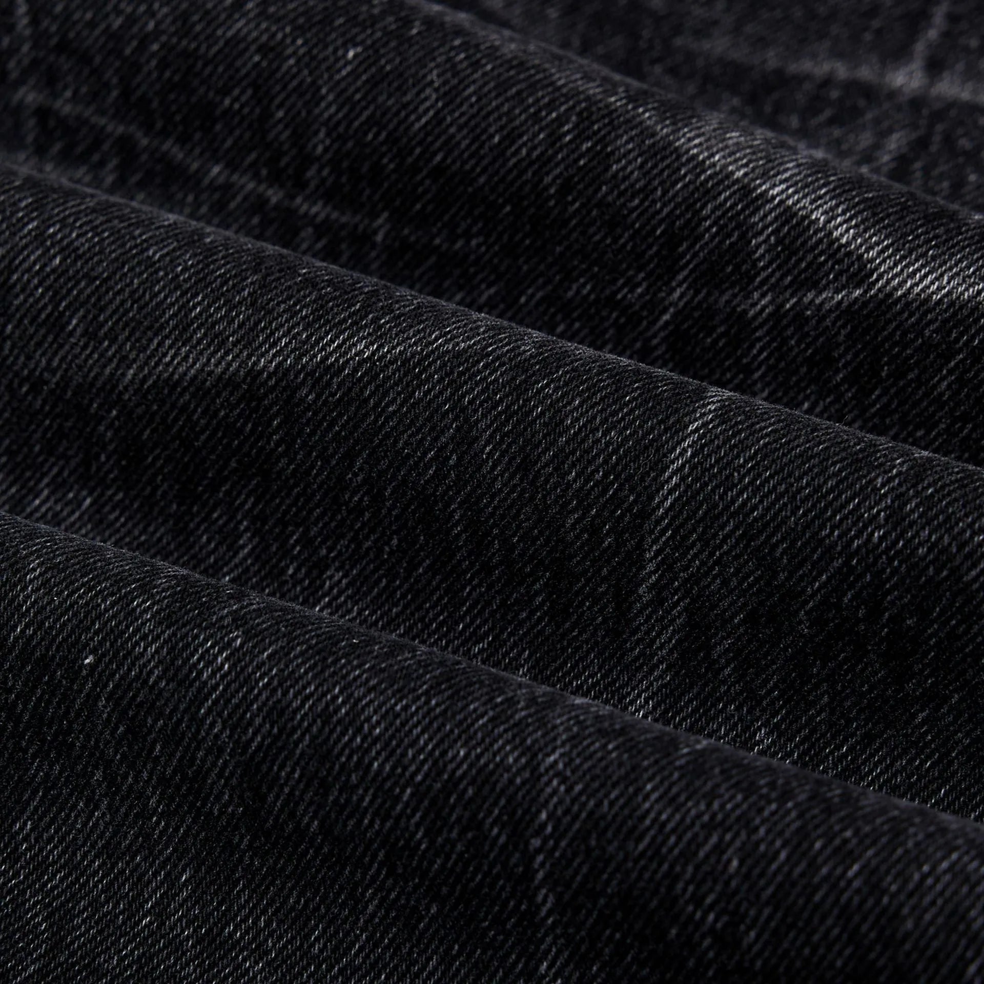 American washed old lightning crack straight-leg jeans in black cotton for men