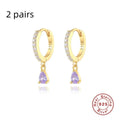 S925 sterling silver geometric water drop earrings with electroplated finish and decorative stone inlay.