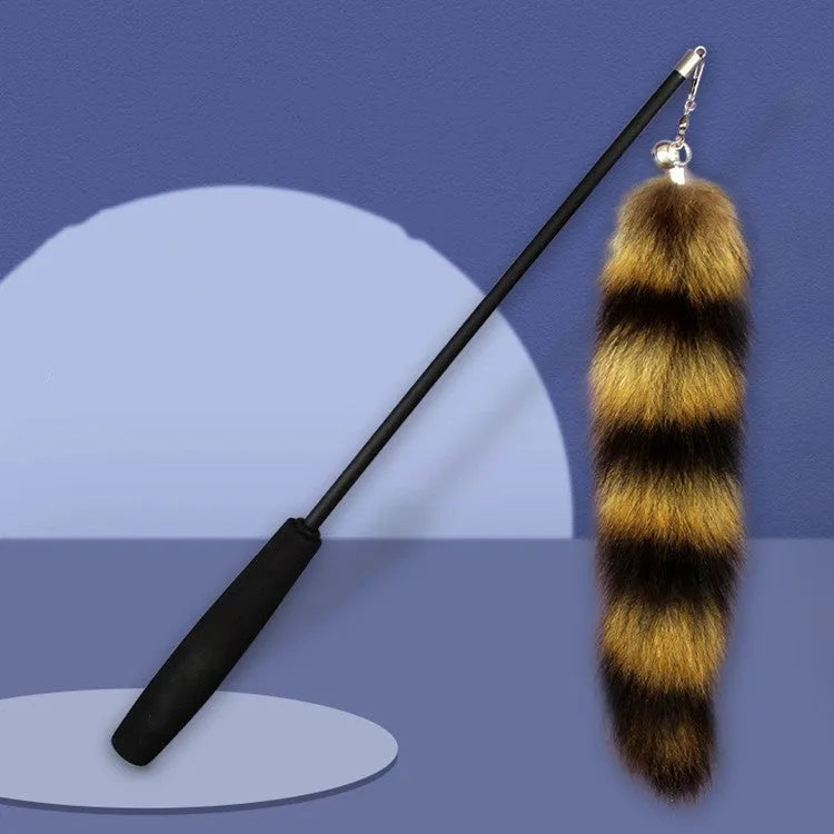 Black cat toy wand with elastic string for interactive feline play