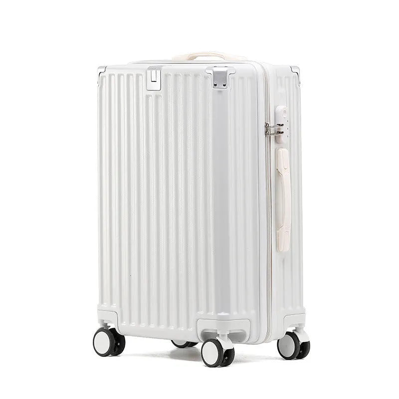 Hard-shell aluminium frame suitcase in avocado green colour with USB port and universal wheels.