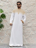 Men's blue colour contrast patchwork shirt robe made from lightweight polyester fabric for summer casual wear
