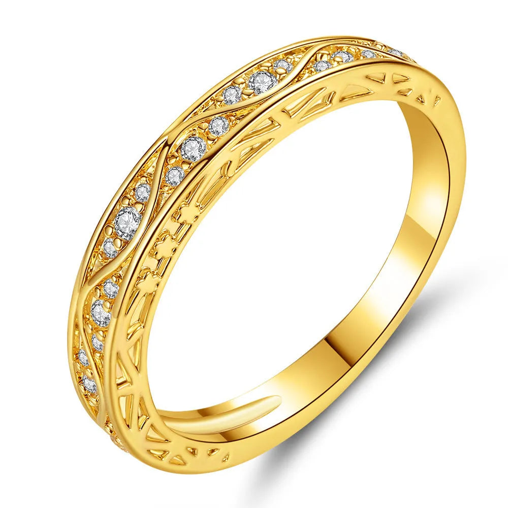 Creative horse eye zircon simple pattern couple rings for women, copper electroplated, sizes 6 to 9