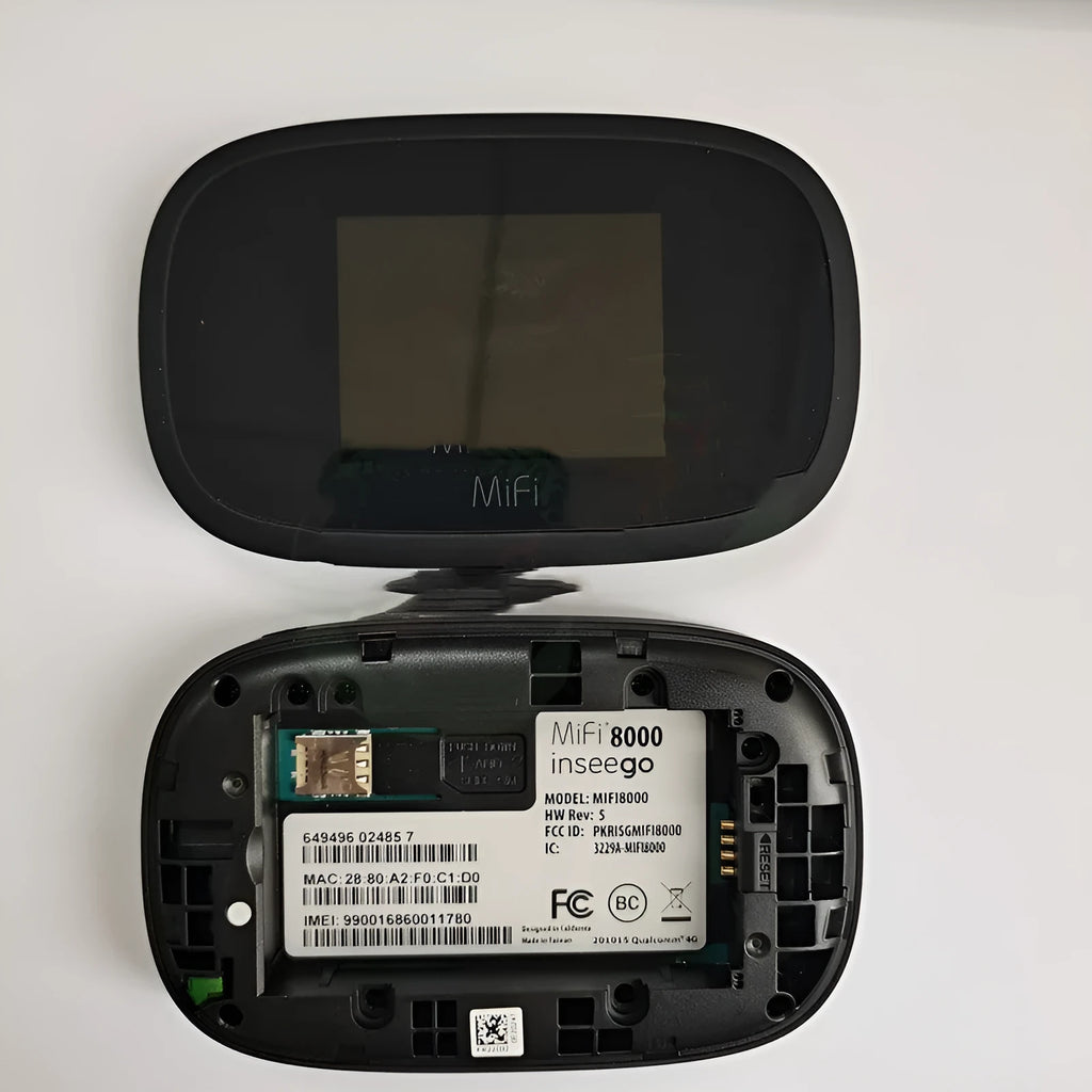 Black Mifi8000 4G portable wireless router with compact design for mobile internet access