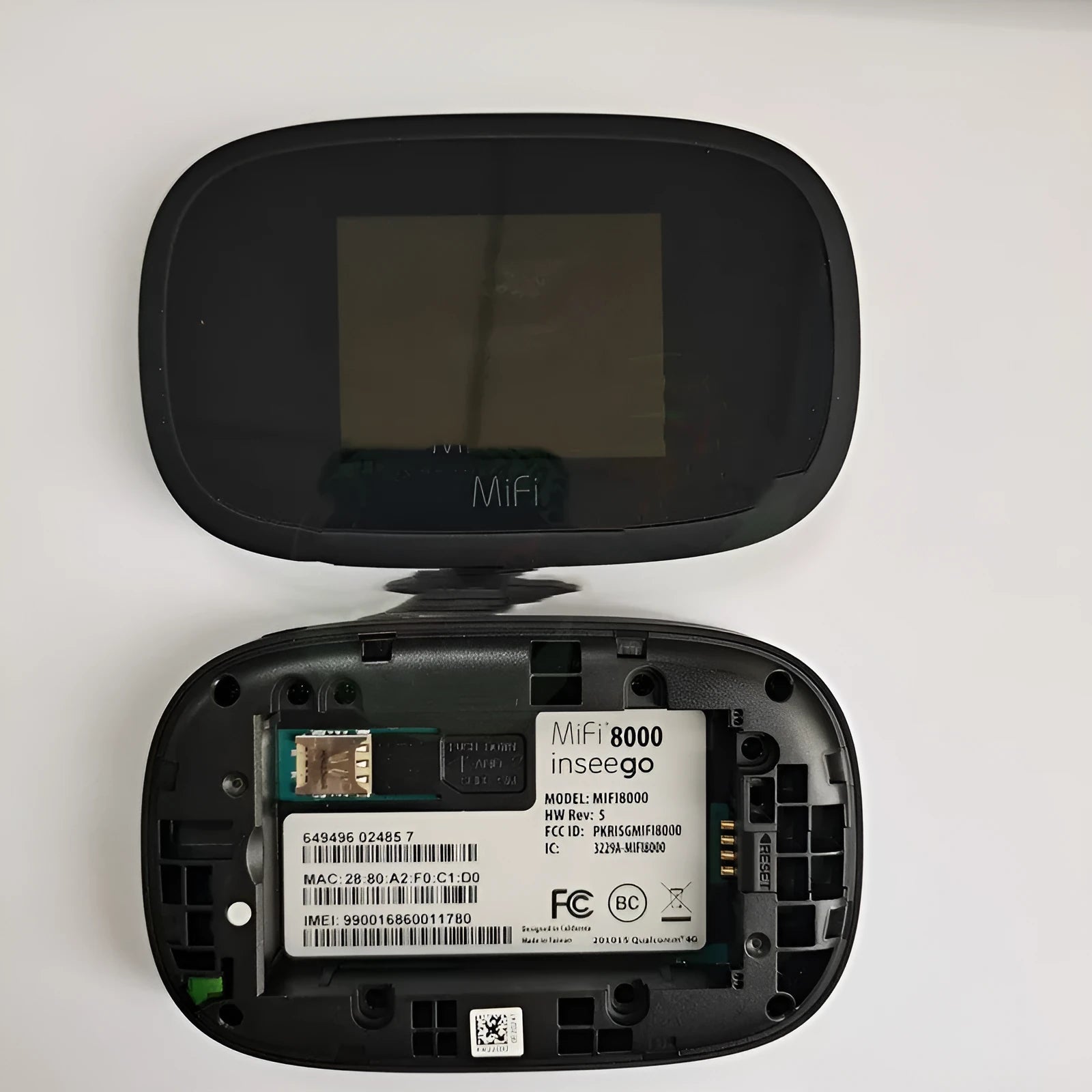 Black Mifi8000 4G portable wireless router with compact design for mobile internet access