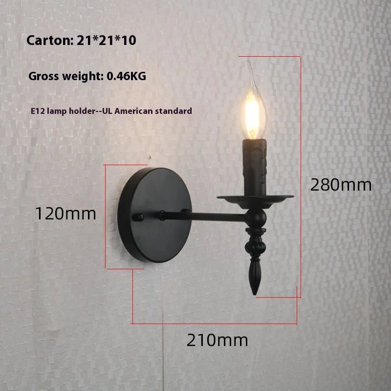 American retro small iron wall lamp with candle holder for hallway stairs indoor aisle