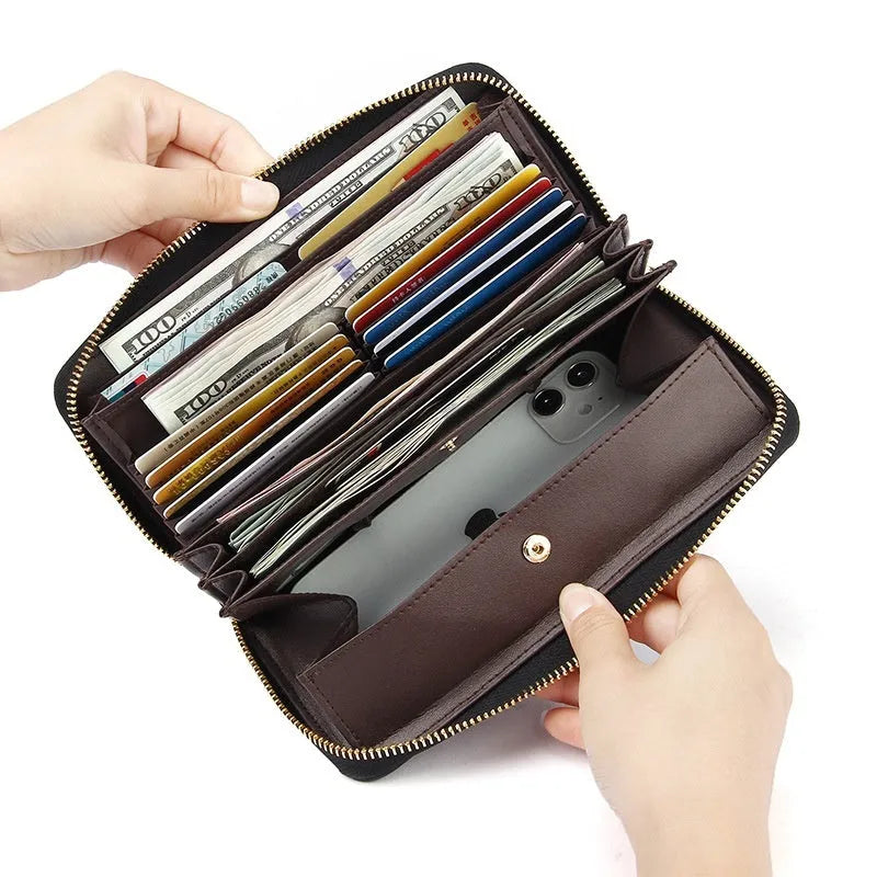 Genuine leather women's wallet in multiple solid colours showing interior card storage compartments