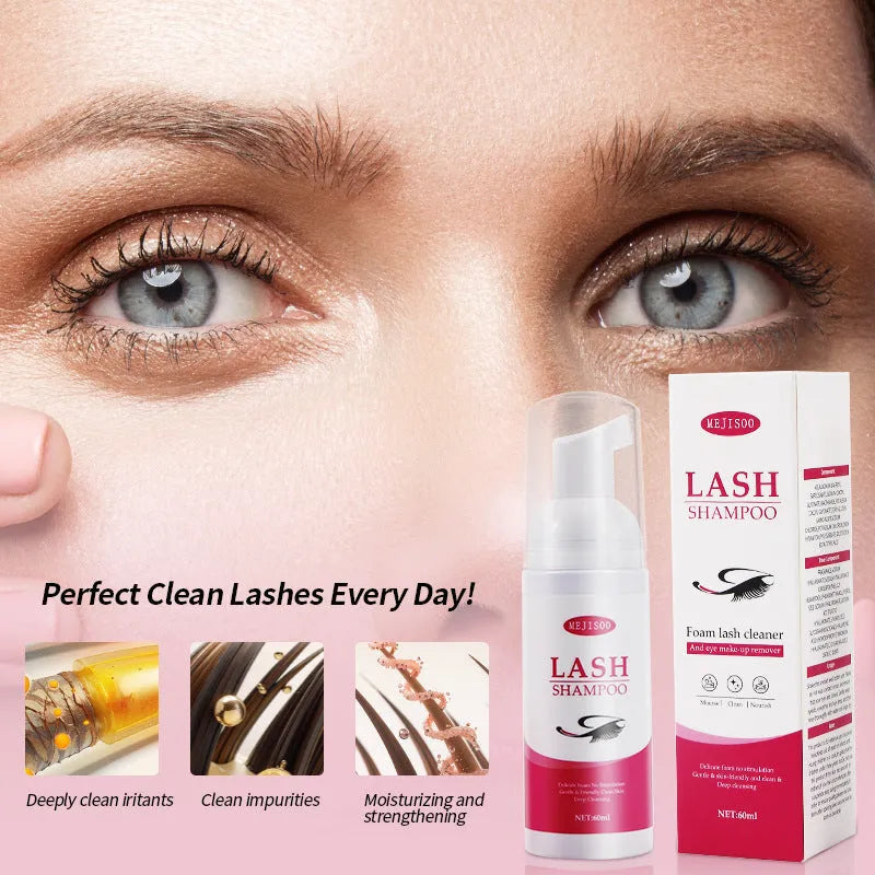 60ml lash shampoo mousse bottle with brush applicator for cleaning false eyelashes