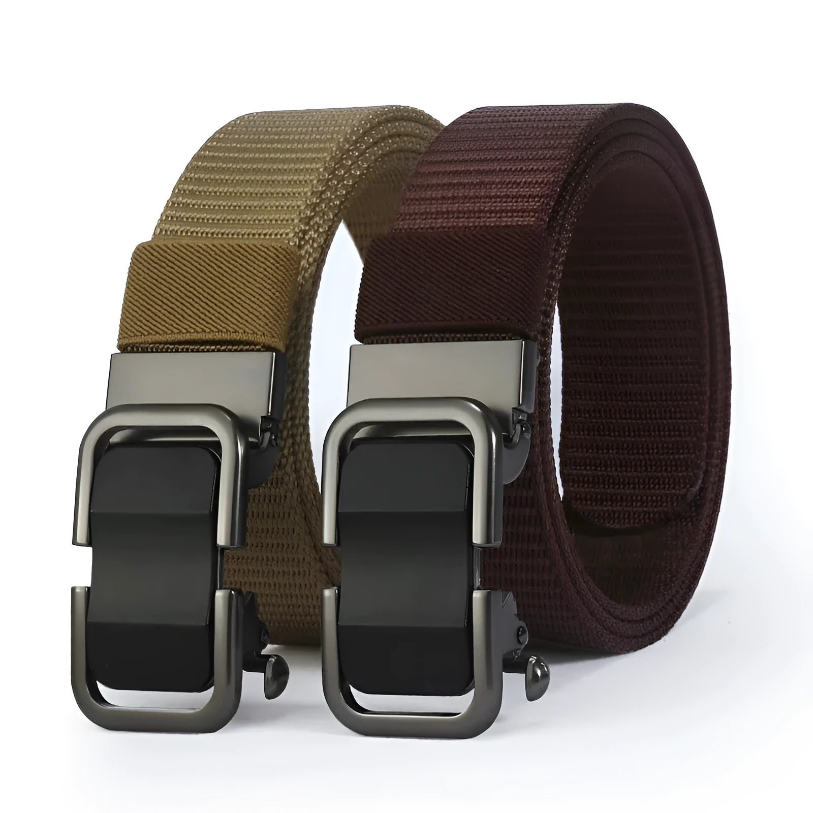 Men's nylon canvas belt with toothless alloy buckle in Army Green colour