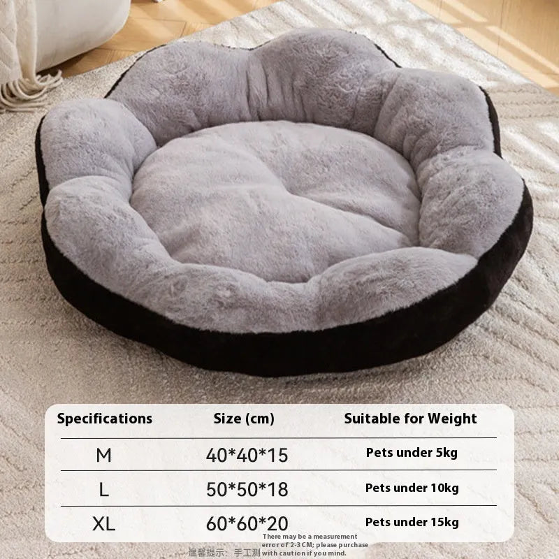 Detachable rabbit plush round nest cat bed showing flower nest colour patterns in multiple sizes