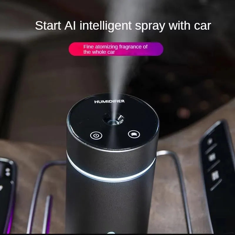 Aluminium car humidifier and essential oil diffuser with night light, 66mm diameter, 260ml capacity